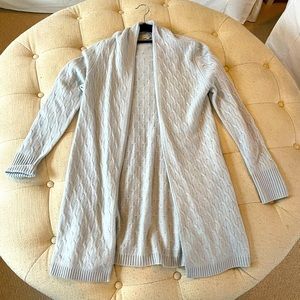 Cortland Park blue/gray cable open cardigan cashmere sweater